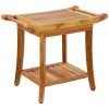 VEVOR Teak Shower Bench, 22 x 14.4 x 18.5 in, Waterproof Wood Shower Stool with Storage Shelf Handle Non-Slip Feet
