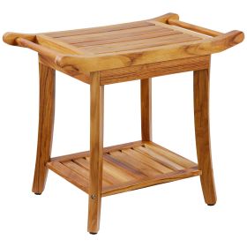 VEVOR Teak Shower Bench, 22 x 14.4 x 18.5 in, Waterproof Wood Shower Stool with Storage Shelf Handle Non-Slip Feet