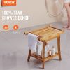 VEVOR Teak Shower Bench, 22 x 14.4 x 18.5 in, Waterproof Wood Shower Stool with Storage Shelf Handle Non-Slip Feet