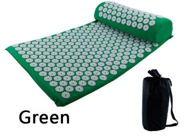 Yoga Massage Mat Acupressure Relieve Stress Back Cushion Massage Yoga Mat Back Pain Relief Needle Pad With Pillow (Ships From: China, Color: green)
